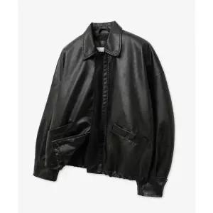 VTWO 8249 워시드 레더 오버핏 블루종 (BLACK) 109533