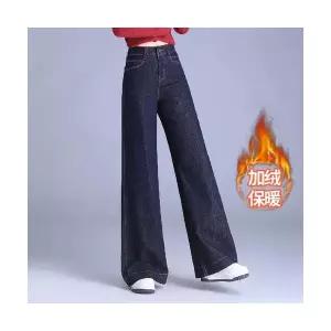 여성용 배기핏 청바지 기모 홑바지 데님 와이드 바지 봄 가을 겨울 슬림핏 슬리퍼 CH3