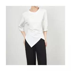 여성 고퀄리티 반팔 톱 언발 라운드넥티 셔링 티 5부 OP2