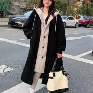 (다올)롱코트 후드배색 무스탕 여성 겨울 데일리룩