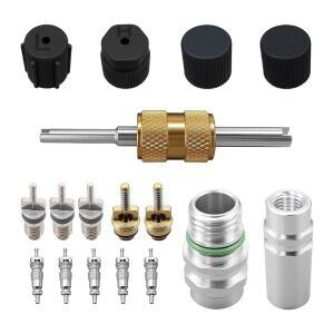 ZIMISI 17PCS 자동차 에어컨 밸브 코어 키트, 고압 A/C 서비스 포트, 및 HVAC AC 냉매 도구용 테프론 씰 캡이 있는 R12 R134A 제거 도구 키트