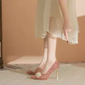 EAMT 여자 하이힐 프렌치 샴페인 웨딩 슈즈 스틸레토 YJ5