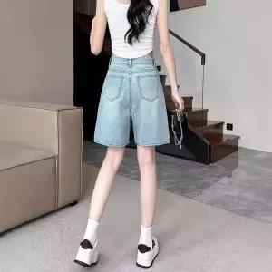 EAMT 여름 여성 청 청반바지 찢어진 반바지 하이웨스트 와이드 5부 YJ2