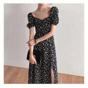 블랙롱원피스 셔링 트임 플라워 롱원피스 UC-0118