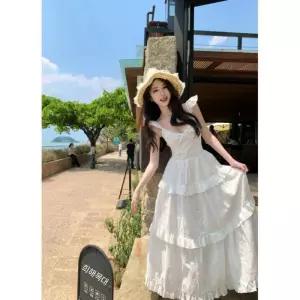 여성용 레이스 원피스 입체 나시 여름 바캉스룩 백A라인 롱스커트 KS2