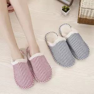 공용 스트라이프 기모 털 안감 슬리퍼 방한 실내화 겨울슬리퍼 여성털슬리퍼