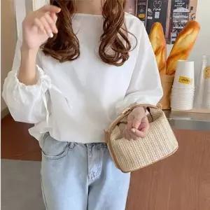 여성 여름 라탄 미니 토트백 밀짚 크로스백 손가방