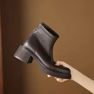 여성용 빈티지 부츠 신발 프렌치 가죽 굽 워커 라운드 미들 슬림 워커힐 통굽 KS5