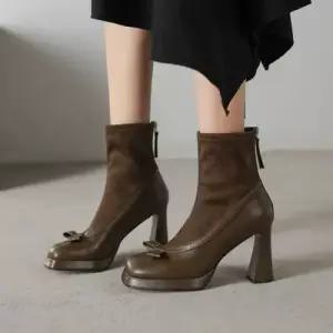 여성용 부츠 신발 메리제인 앵클부츠 플랩 스판 가죽 워커 슬림 워커힐 통굽 KS5