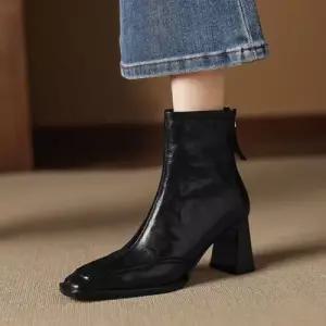 여사친 앵클부츠 통굽 워커힐 프렌치 힐 워커 양가죽 신발 지퍼 KS5