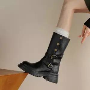 여사친 워커힐 신발 라이더부츠 라운드 송편굽 미들부츠 통굽 워커 KS5