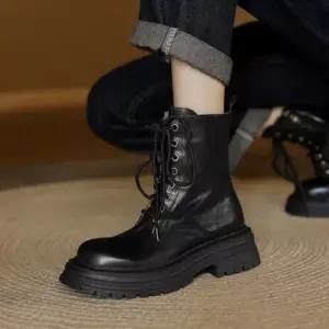 여성용 신발 라운드 워싱 소가죽 통굽 워커힐 앵클부츠 워커 KS5