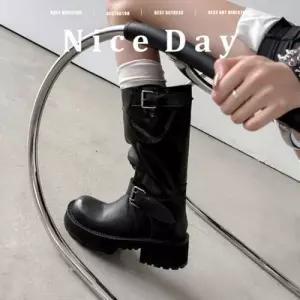 여친 빈티지 라운드 버클 부츠 리얼 가죽 통굽 셔링 워커힐 미들 신발 KS5