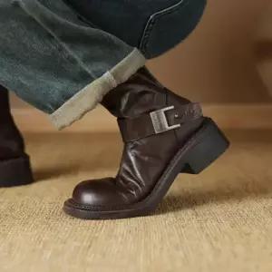 여사친 빈티지 부츠 리얼 워커힐 가죽 워커 앵클 컴포트 소프트 신발 버클 KS5