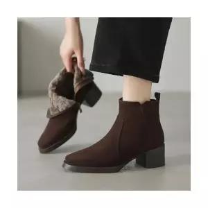 여성용 워커힐 신발 미들굽 도톰하고 패딩부츠 소가죽 옆지퍼 슬림핏 패션워커 화 KS5