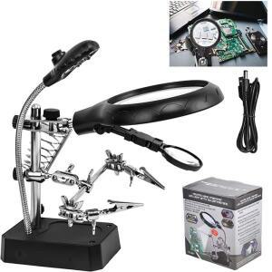 용접 확대경 LED 조명 클립 루페 3 in 1 손 납땜 인두대 홀더 스테이션 수리용