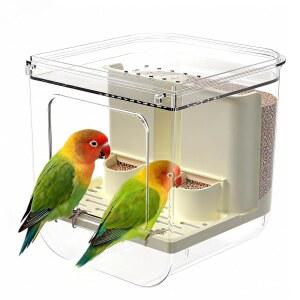 [미국배송] BAGHPBM 무잡음 자동 새 모이통 다기능 앵무새 씨앗 투명 식품 용기 카나리아를 위한 새장 액세서리 버디 러브버드가 코카티를 장식합니다