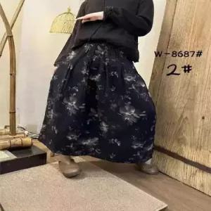 여친 치마 가을 롱스커트 중기장 밴딩 꽃 A라인 프린트 OP3