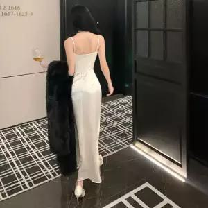 픽토 여자 원피스 치마 롱 프렌치 스팽글 나시 새틴 머메이드 레이스 젠1