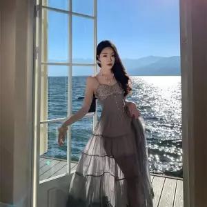 픽토 원피스 치마 빈티지 여사친 레이스 롱스커트 슬림핏 프렌치 나시 스팽글 젠1