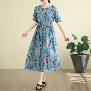 엘럽 원피스 여자 빈티지 여름 마 벨트 프린트 라운드 박템2