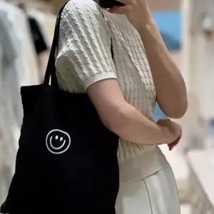 스마일 에코백 심플 데일리 캔버스 숄더백 시장 면 스마일 숄더 심플한 쇼퍼 장바구니