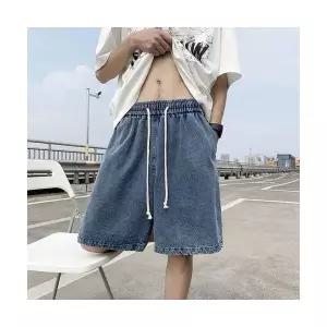 바지 청 남친 하계 캐주얼 청반바지 반바지 슬랙스 워싱 밴딩 통바지 5부 OP2