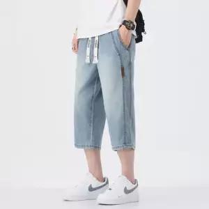 남성 캐주얼 하계 청바지 일자핏 반바지 얇은 트렌드 청반바지 7부 OP2