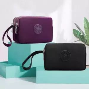 나일론 패브릭 3칸 수납 미니 클러치백 핸들스트랩