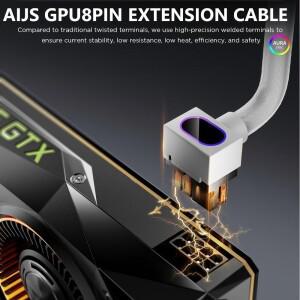 AIJS GPU8Pin 그래픽 카드 연장 케이블 18AWG 90 ° 직각 디자인  ARGB 5V 3핀 남성-여성 커넥터 케이블