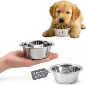 ASPIRE PETS 2팩 얕은 스테인리스 스틸 고양이 및 개 그릇 각 1컵 8온스 튼튼한 소형 애완동물 전용 강아지