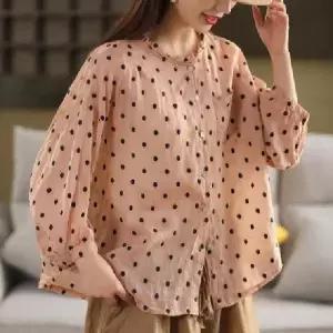 엘럽 여자 여름 셔츠 도트 자수 모시 얇은 상의 원템2