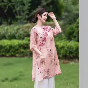 엘럽 여자 여름 셔츠 모시 사선 자수 프린트 상의 라운드 빈티지 버클 하프 원템1