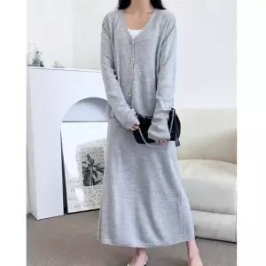 여성스런슬림핏 브이넥골지가디건 롱니트스커트세트 여성니트세트 니트치마코디1243021