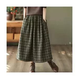 엘럽 여성용 정장 스커트 빈티지 도톰 모직 체크 A라인 슬림핏 미디엄 박템1