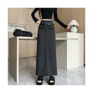 엘럽 여성용 정장 스커트 모직 일자 힙업 슬림핏 뒤 트임 롱 박템1