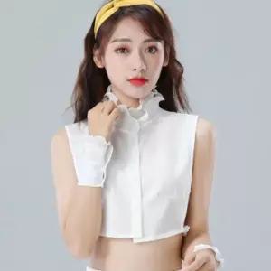 여성 플리츠 레이스 하이넥 페이크 카라 넥 케이프 넥케이프 이너카라 레이어드카라