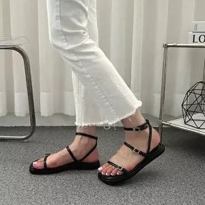 길이조절 버클 슬림 스트랩 심플 컬러 스트랩샌들 여성샌들 스트랩샌들힐 통굽샌들