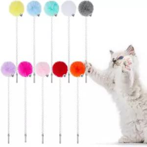 소울첸 10개 고양이 스프링 장난감 컬러풀 볼 벨 교체용 나무 부품 포스트 걸이 액세서리를 긁을 수 있는