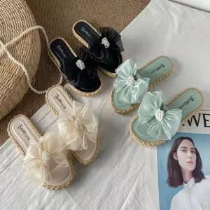 여성 러블리 여름슬리퍼 진주 리본 슬리퍼 뮬슬리퍼 여자슬리퍼 털슬리퍼 실내슬리퍼