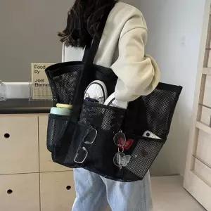 대용량 메쉬 비치백 투명 방수 여행 숄더백 다용도 대용량 메쉬비치백 물놀이가방