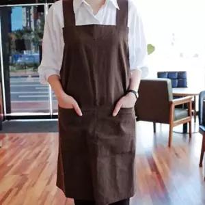 컬러앞치마 바리스타 워싱 린넨 어깨끈 이중포켓 앞치마 (브라운) 베이직앞치마