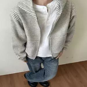 남자 가을 커플 살구 댄디 후드티 집업 후드티셔츠 카디건 스트라이프 스포M3