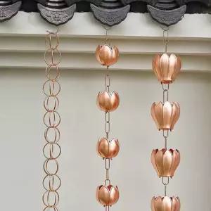 구리 낙수관 레인벨 처마 물받이 배수 체인 지붕 수로관