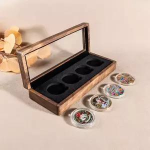호환  투명 뚜껑 블랙 월넛 다중 동전 보관 선 상자 원목 기념 동전 보관 나무 상자