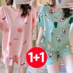 복숭아베어카도 세트 잠옷 여름 여성 반팔 2개 반바지