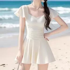 [하프클럽/]여성 하트넥 셔링 프릴 스커트 팔뚝 허벅지 커버 드레스 수영복