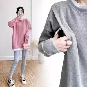 [에이치플러스몰]TBZ 루즈핏 긴팔 원피스 외출수유복 수유티 임산부빅사이즈