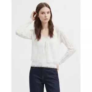 [하프클럽/샵앤]여성 Y오픈 레이스 뜨개 레이어드 펀칭 긴팔 가디건 MSE-WCD-21