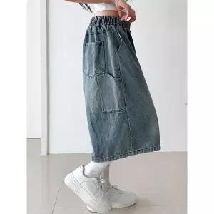 [하프클럽/]데님 카펜더 버뮤다 허리밴딩 와이드 청반바지 워싱 데일리 팬